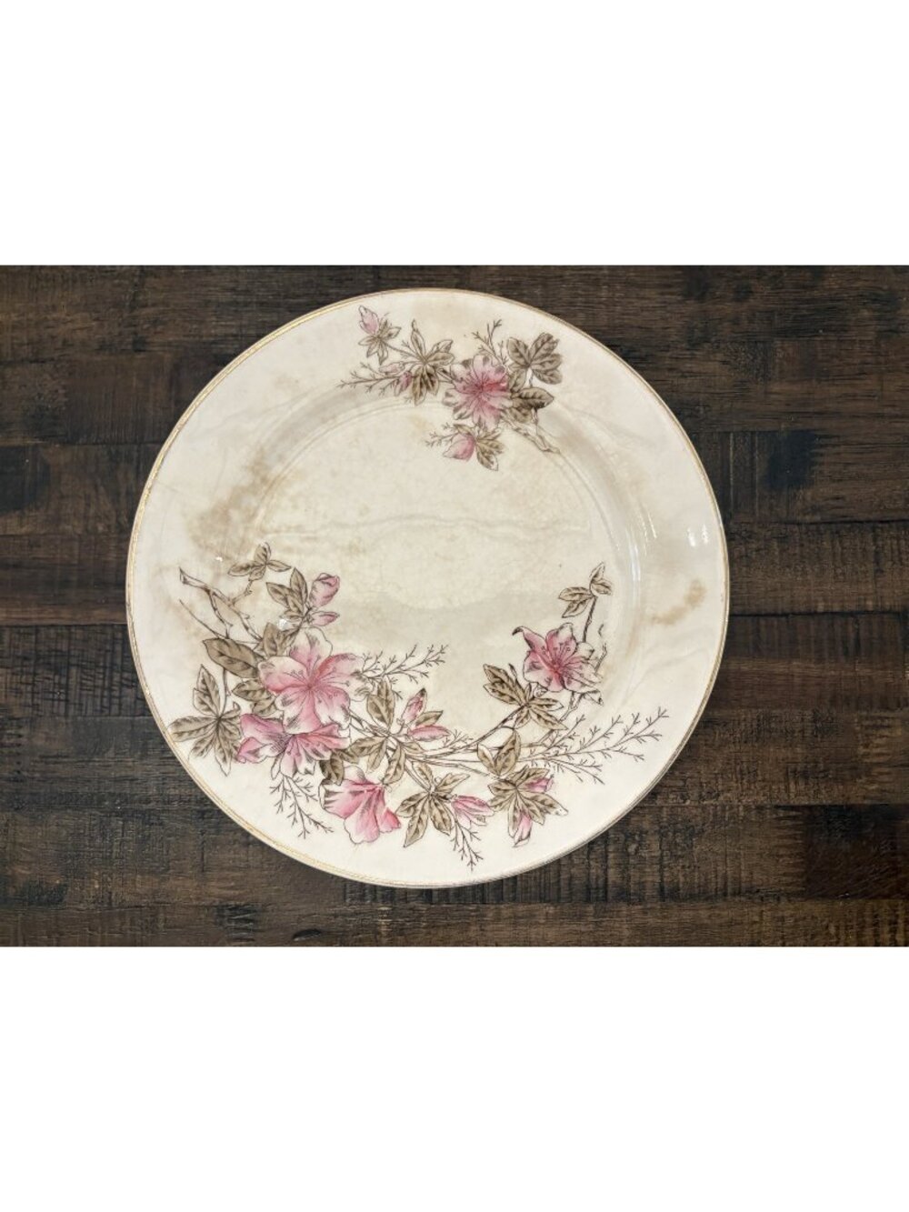 English D&D Ironstone Dinner Plate Floral Print Crazed Stained